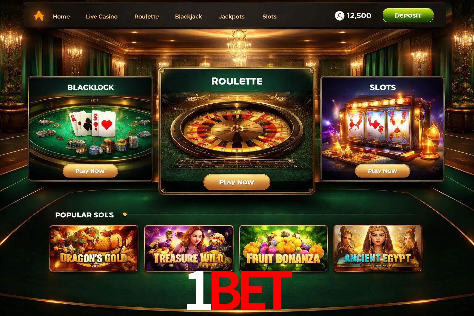 Vista de la plataforma 1bet Casino mostrando categorías organizadas de juegos en línea